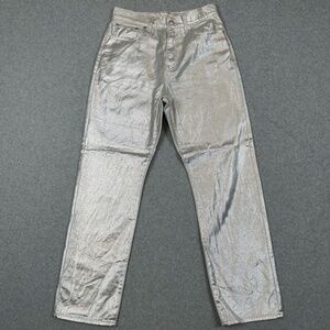 Madewell 90s Straight Silver Metallic Jeans Womens‎ 28 High Waist Foil Shiny